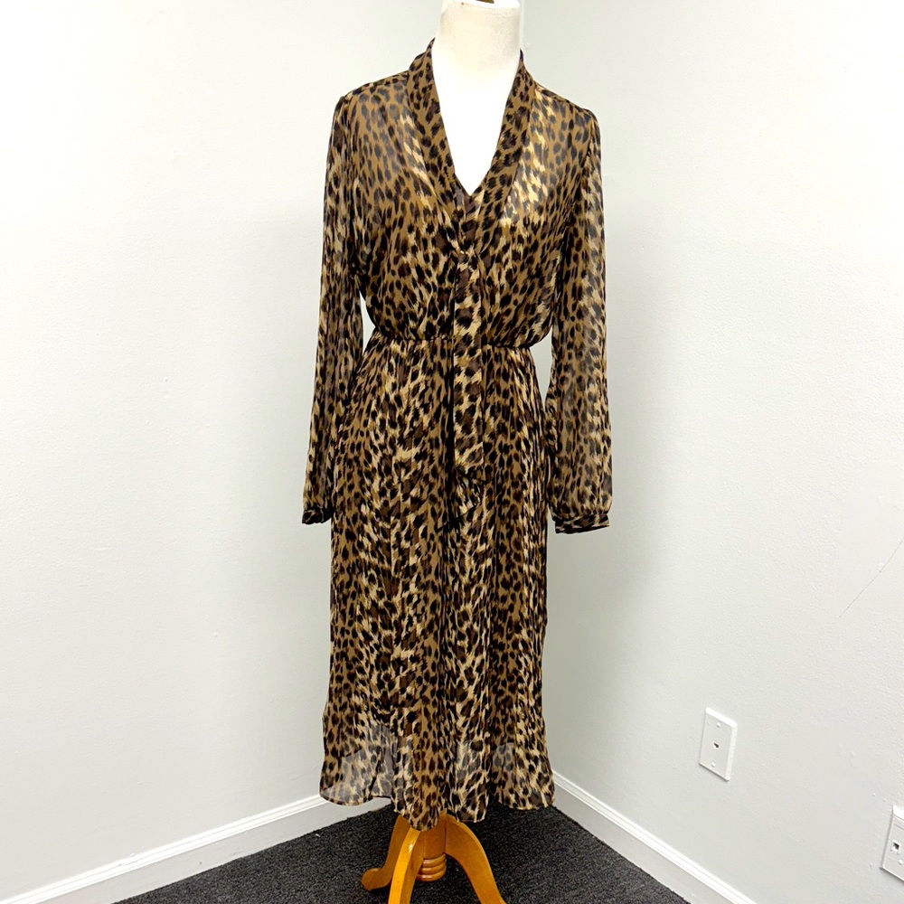 Leopard Print Sheer Dress with full slip Banana Republic